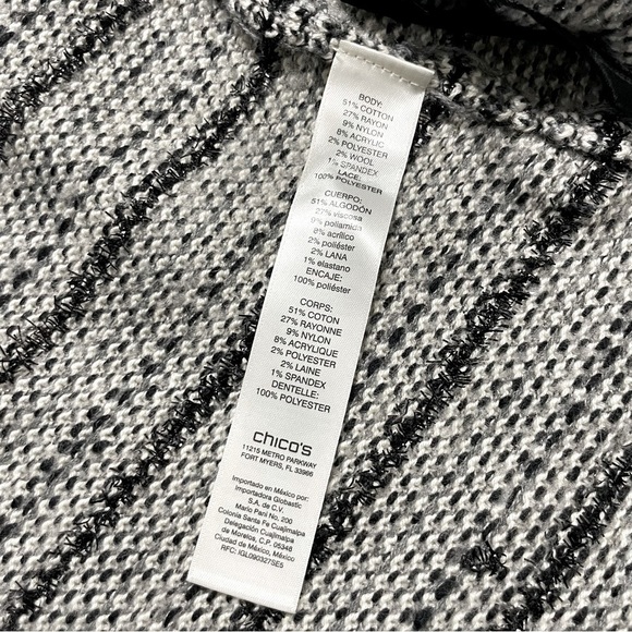 CHICO'S Black and Gray Tweed Fringed Lace Cardigan Jacket size 1 - Picture 10 of 16